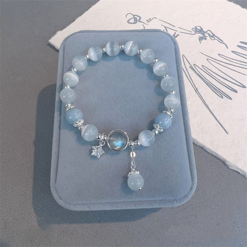 Buddha Stones Cat's Eye Moonstone Butterfly and Star Charm Support Bracelet