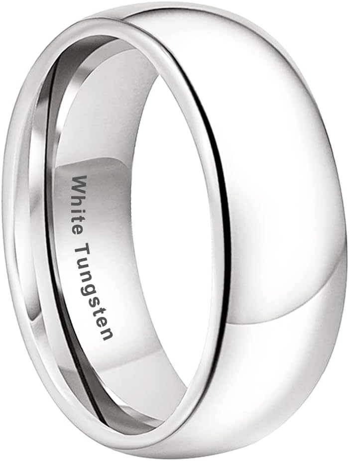 2Mm 3Mm 4Mm 5Mm 6Mm 7Mm 8Mm 10Mm White Tungsten Rings for Men Women Engagement Wedding Bands Domed Polished Shiny Comfort Fit