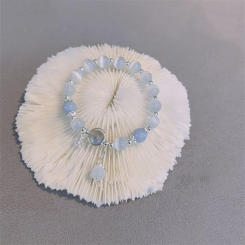 Buddha Stones Cat's Eye Moonstone Butterfly and Star Charm Support Bracelet