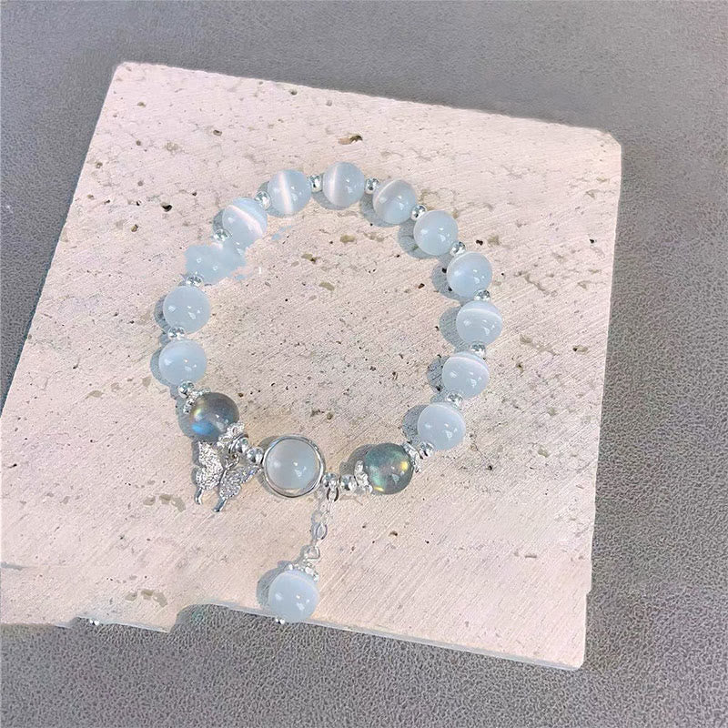Buddha Stones Cat's Eye Moonstone Butterfly and Star Charm Support Bracelet