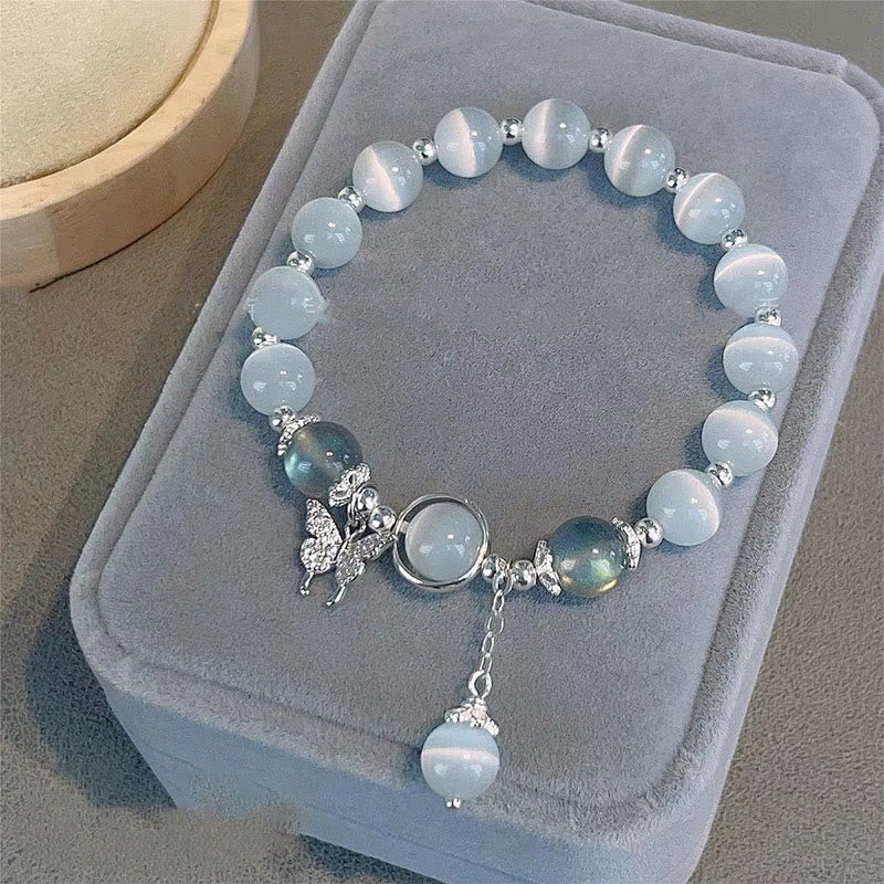 Buddha Stones Cat's Eye Moonstone Butterfly and Star Charm Support Bracelet