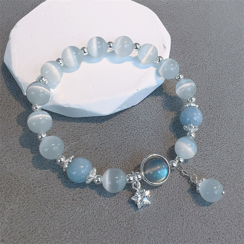 Buddha Stones Cat's Eye Moonstone Butterfly and Star Charm Support Bracelet