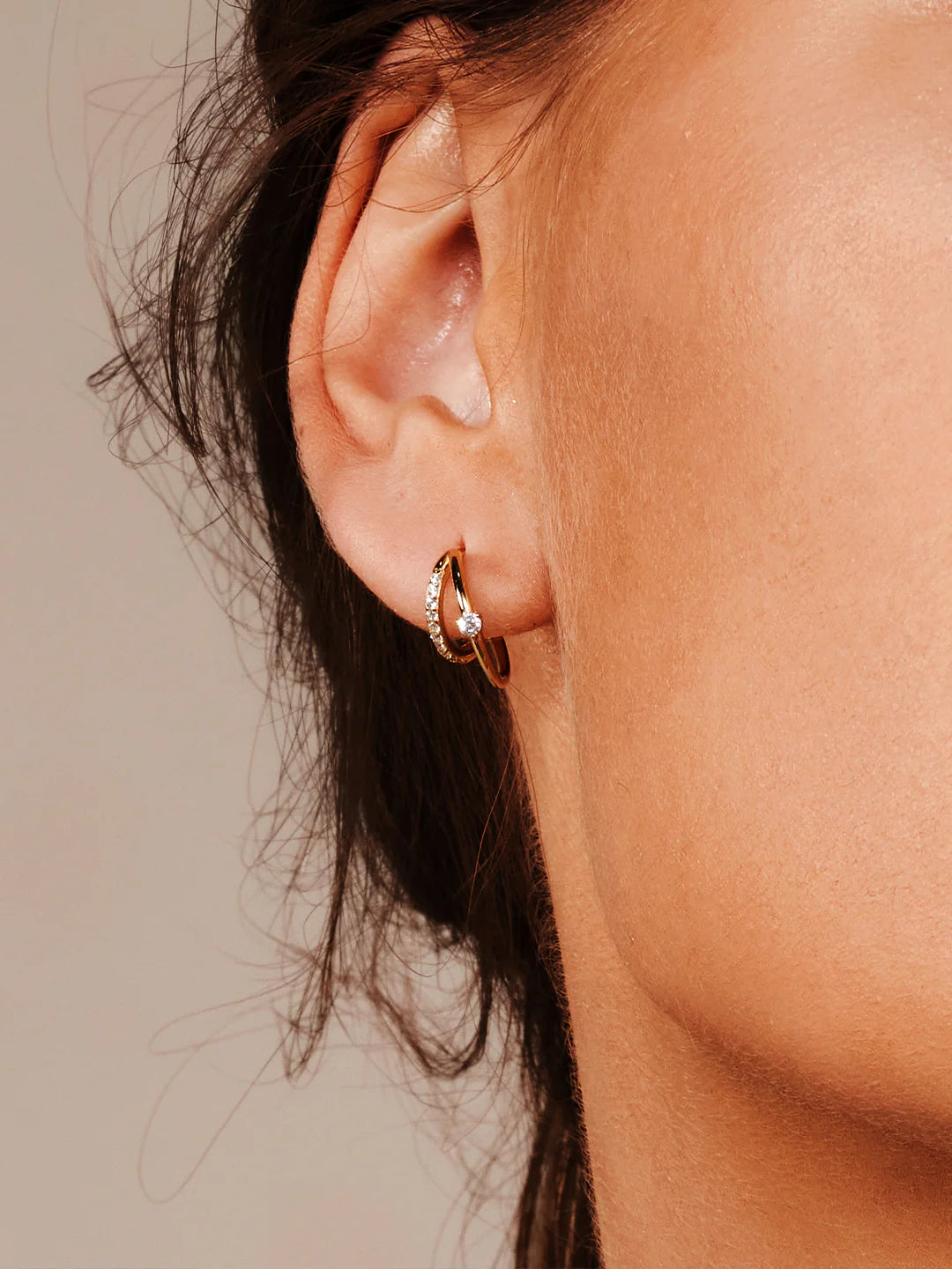 Pave & Prong Crystal Double Hoop Earrings