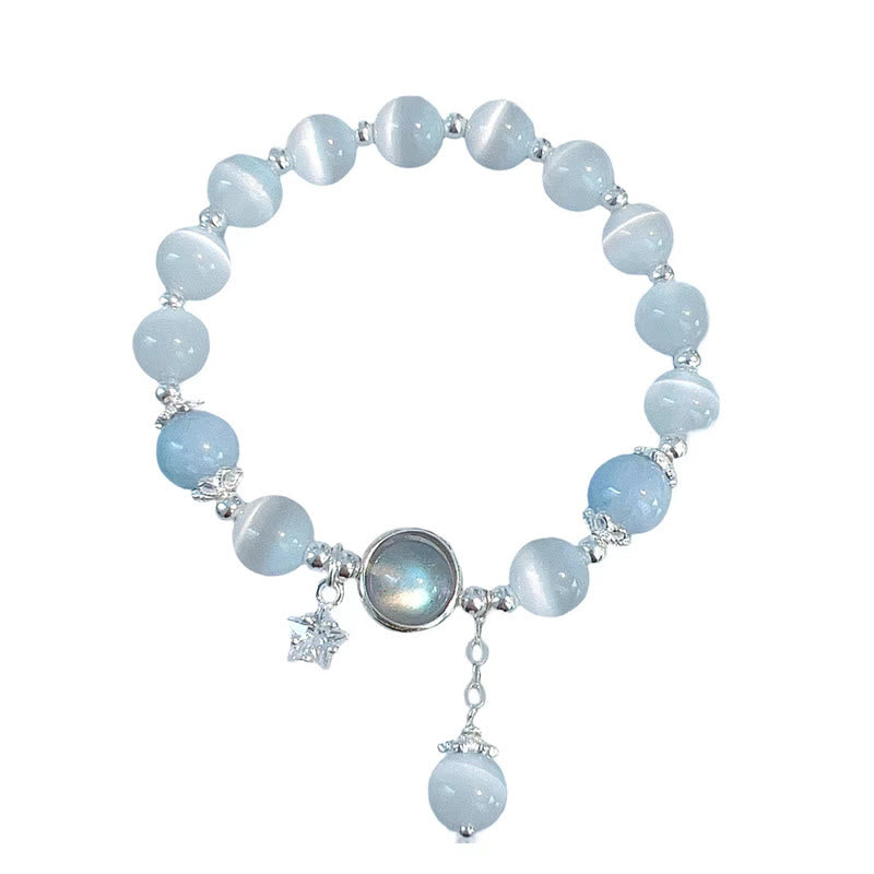 Buddha Stones Cat's Eye Moonstone Butterfly and Star Charm Support Bracelet