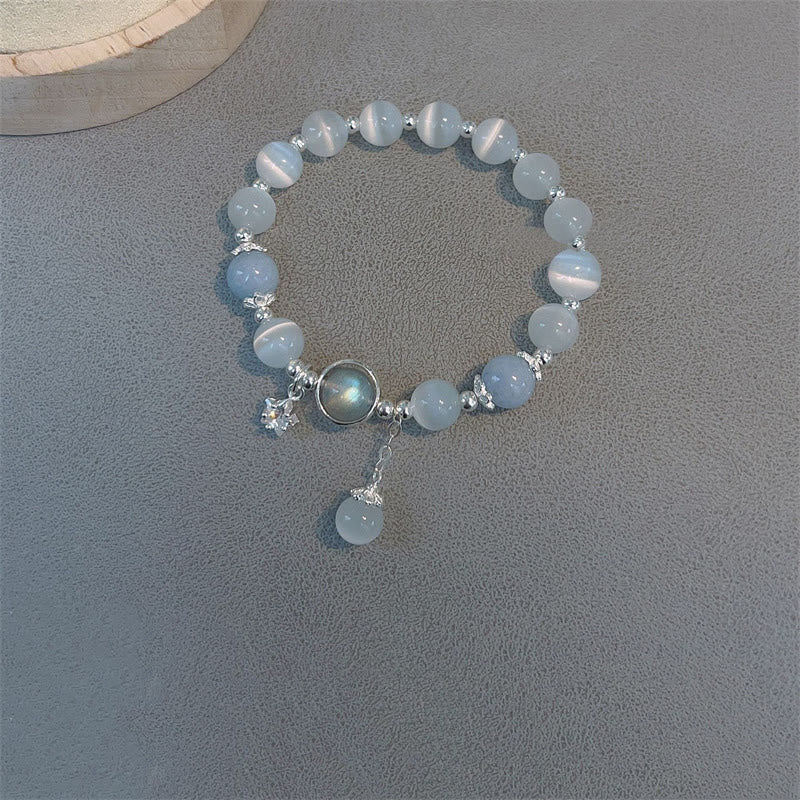 Buddha Stones Cat's Eye Moonstone Butterfly and Star Charm Support Bracelet