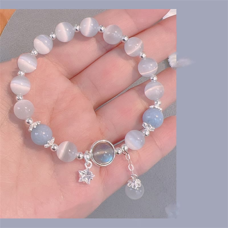 Buddha Stones Cat's Eye Moonstone Butterfly and Star Charm Support Bracelet