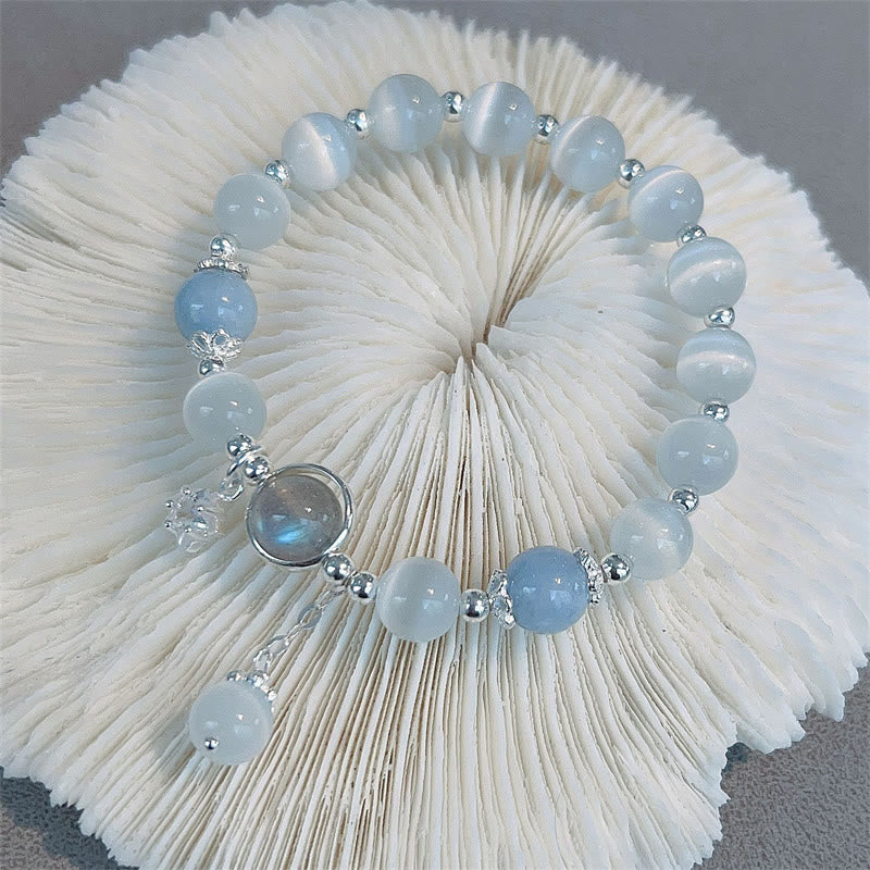 Buddha Stones Cat's Eye Moonstone Butterfly and Star Charm Support Bracelet