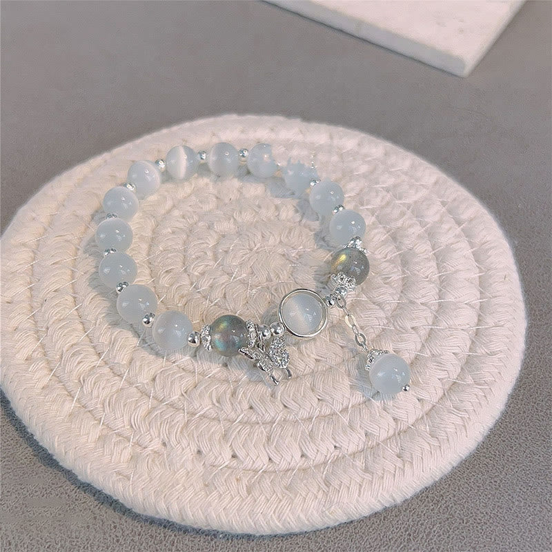 Buddha Stones Cat's Eye Moonstone Butterfly and Star Charm Support Bracelet